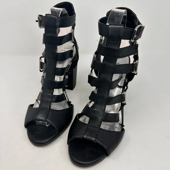 Gianni Bini Gladiator Heels Strappy Sandals Black Leather Women's - Picture 6 of 13